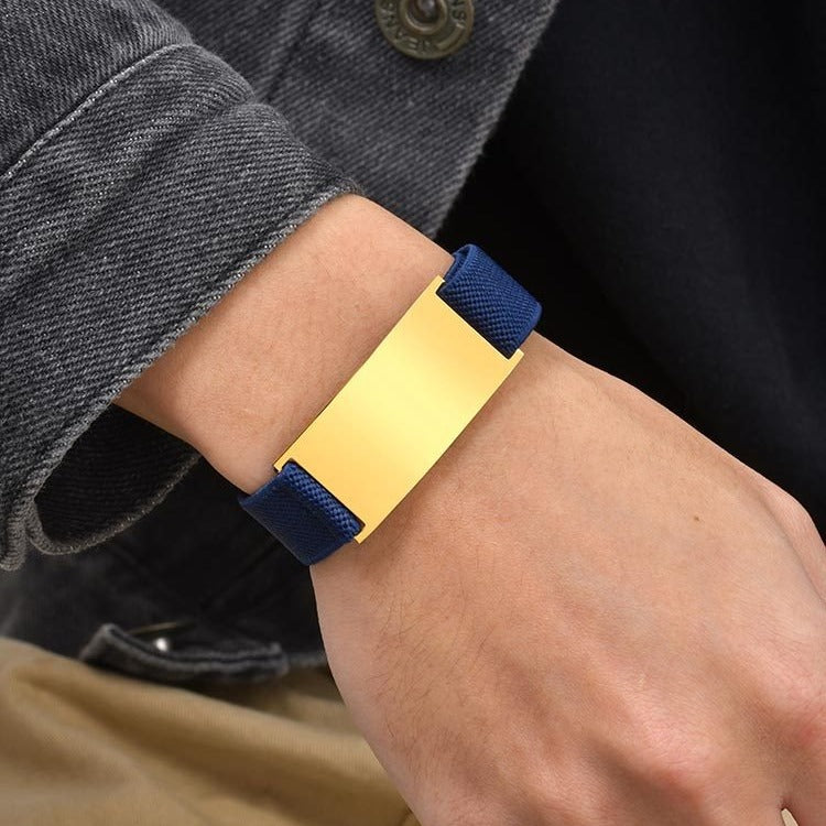 Kemstone Stainless Steel Curved Plate Bracelet for Men – Minimalist Design, Adjustable Elastic Strap BR-1817