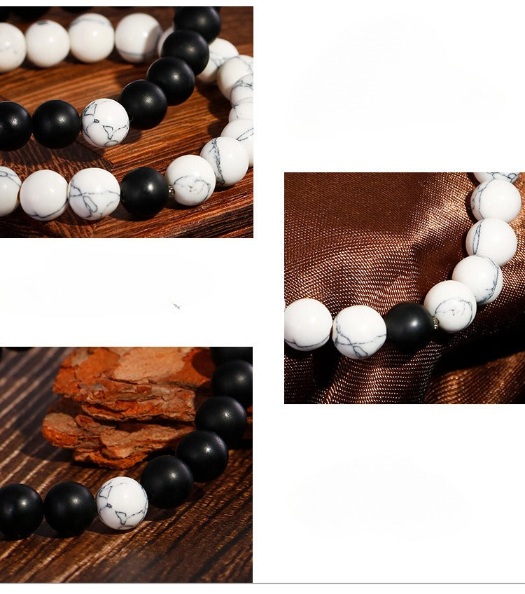 Kemstone Black Agate & Turquoise Couple Bracelets – Adjustable Handmade Stone Jewelry for Men & Women KB109644