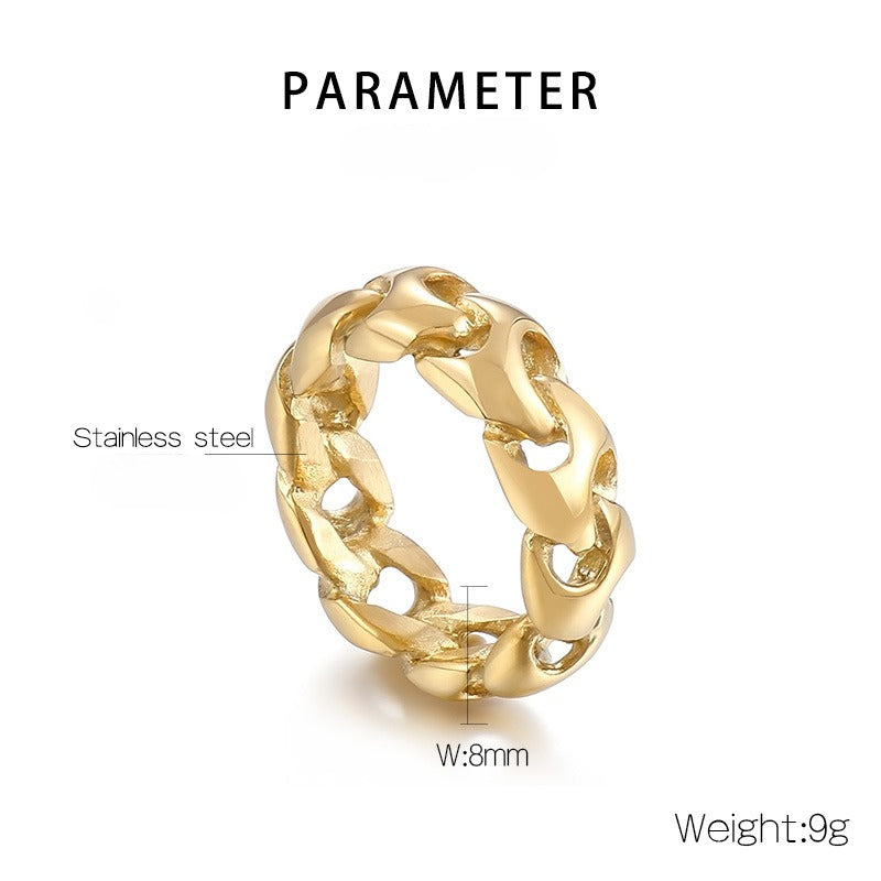 Kemstone Dragon Bone Chain Ring – Gold Titanium Steel Biker Jewelry for Men | Gothic Streetwear Accessory KR104681-KJX