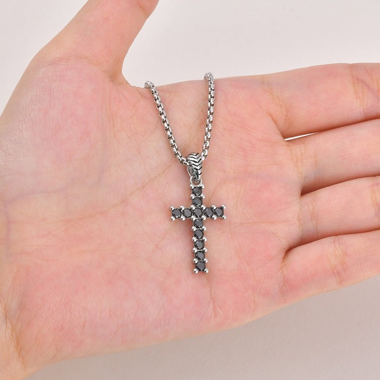 Kemstone Stainless Steel Black Cubic Zirconia Cross Pendant Necklace for Men Punk Streetwear PN-2397