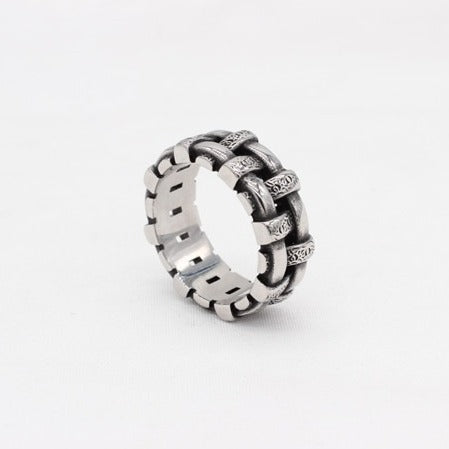Kemston Titanium Steel Braided Ring for Men Vintage Gothic Band Style R1669