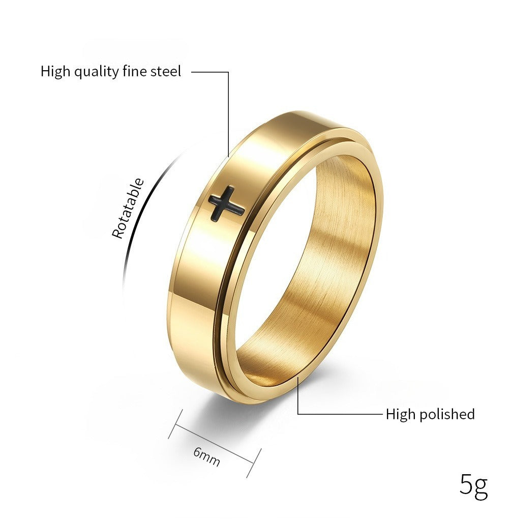 Kemstone Stainless Steel Cross Spinner Ring – Anxiety Relief Couple Band K-R565