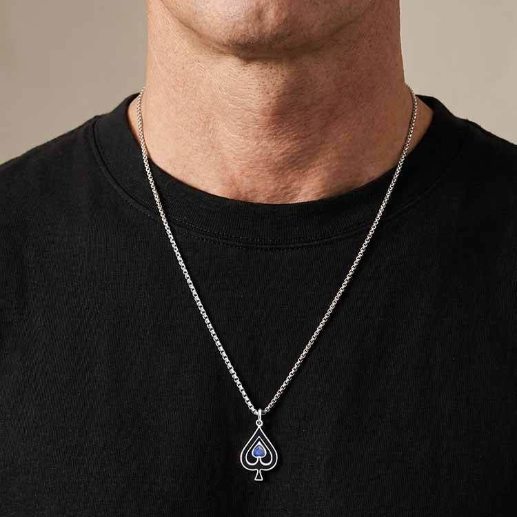 Kemston Spade Ace Symbol Pendant Necklace for Men Stainless Steel Gothic Playing Card PN-2302
