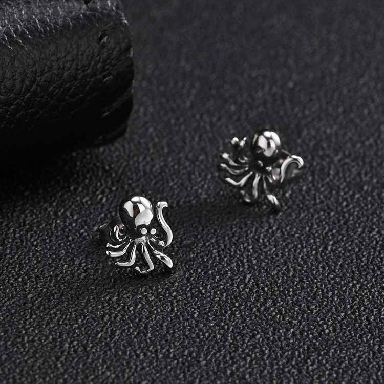 Kemstone Stainless Steel Octopus Stud Earring for Men Vintage Silver ES-831