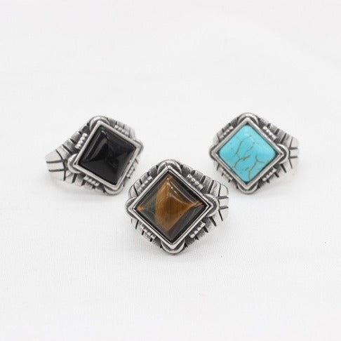 Kemstone Titanium Steel Square Stone Signet Ring for Men R1699