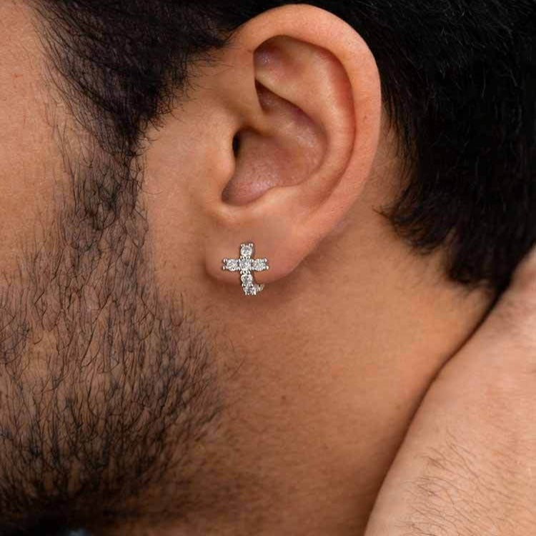 Kemstone Cross Hoop Earrings Cubic Zirconia Huggie for Men & Women EBD-538