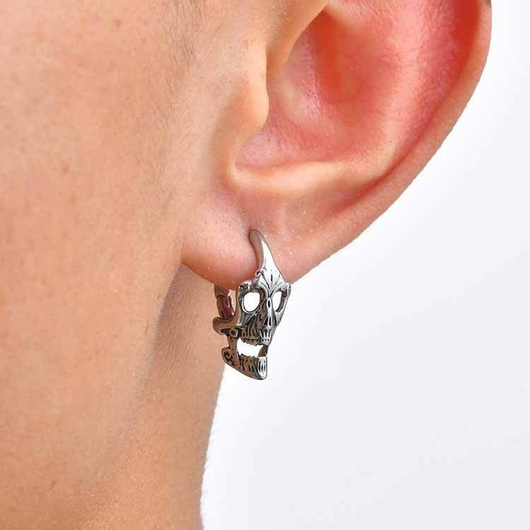 Kemstone Stainless Steel Skull Hoop Earring for Men Gothic Punk Ear Jewelry EH-890