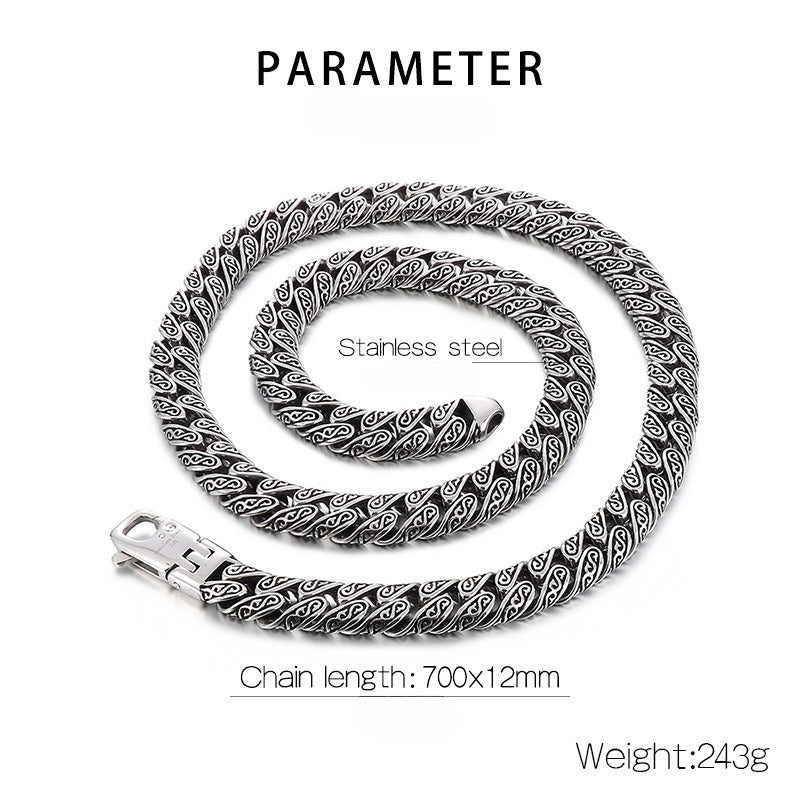Kemstone Punk Vintage Distressed Geometric Buckle Men's Titanium Steel Inlaid Cubic Zirconia Cuban Chain Necklace KN232322