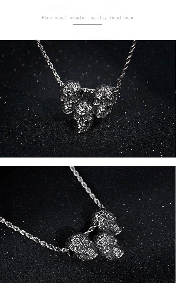 Kemstone Titanium Steel Skull Pendant – Matte Black Chain Necklace for Men | Gothic Punk Streetwear Jewelry KP79483