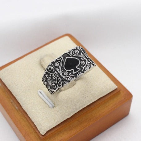Kemstone Spade Ring for Men Titanium Steel Floral Scroll R1708