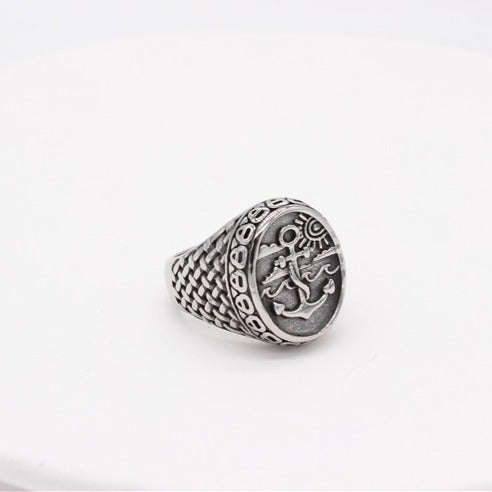 Kemstone Anchor Signet Ring for Men Titanium Steel Textured Sides R1283