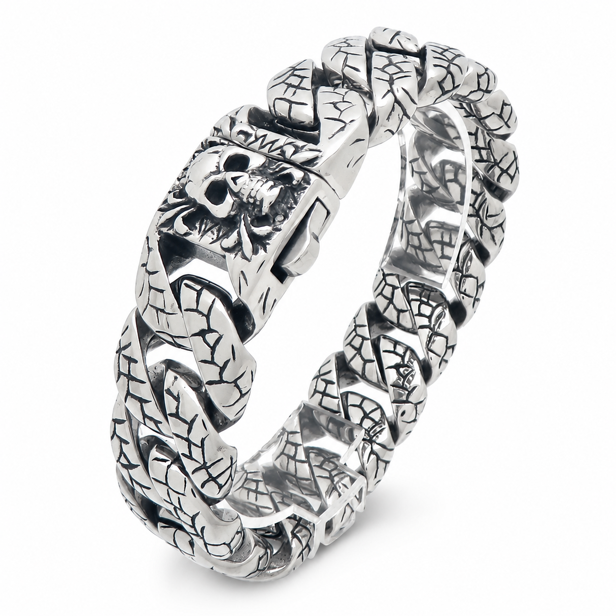Kemstone Skull Clasp Cuban Link Bracelet for Men Titanium Steel Engraved KP118342-KJX