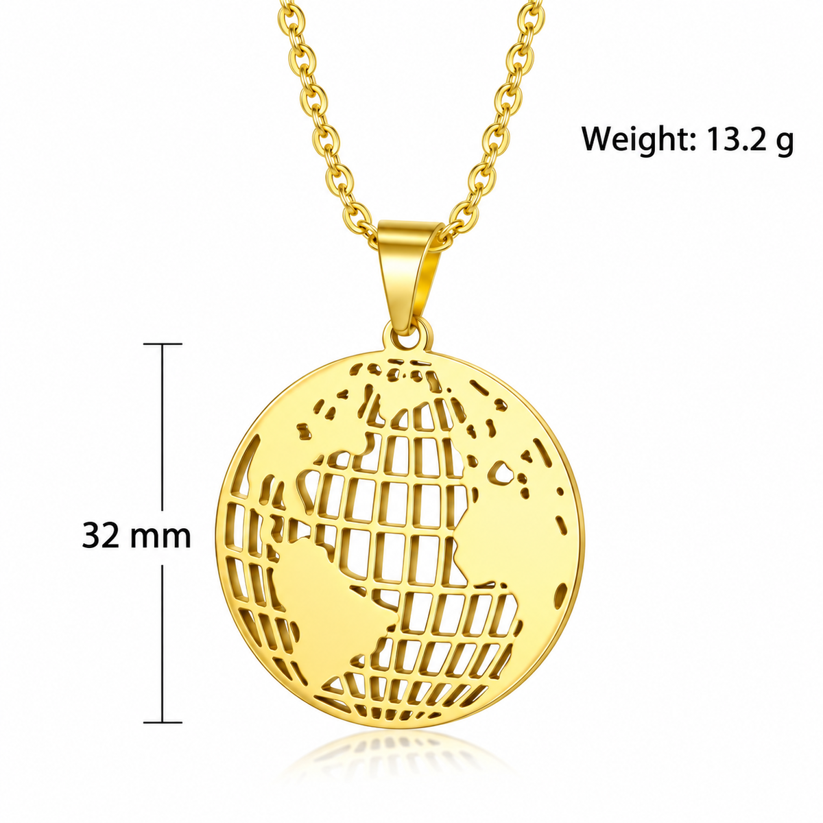 Kemston World Map Pendant Necklace for Men 316L Stainless Steel Openwork TN0186