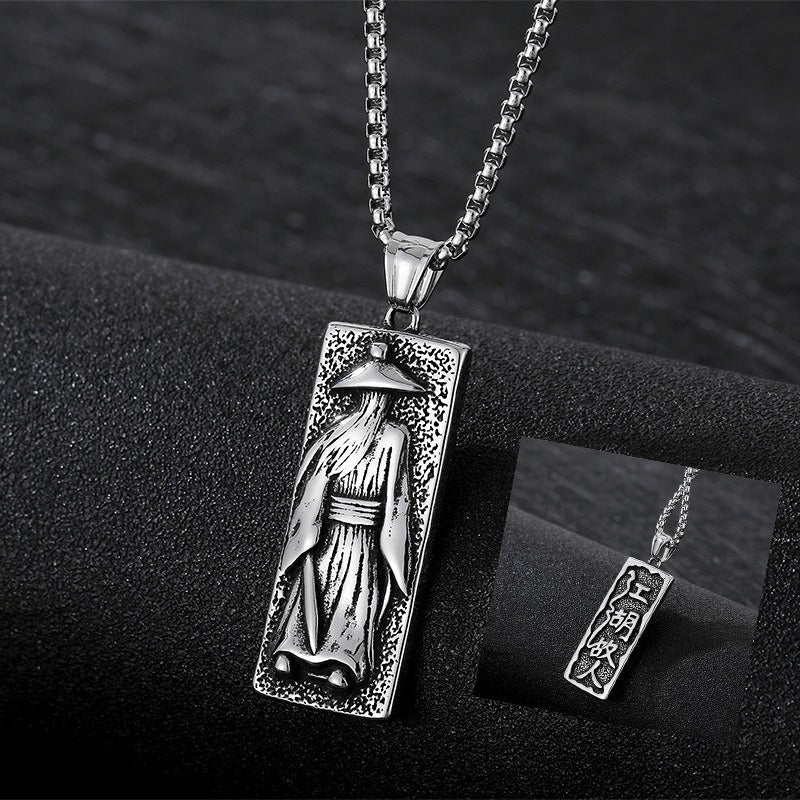 Kemstone Titanium Steel Men’s Pendant Necklace – Gothic Carved Motifs KP94612