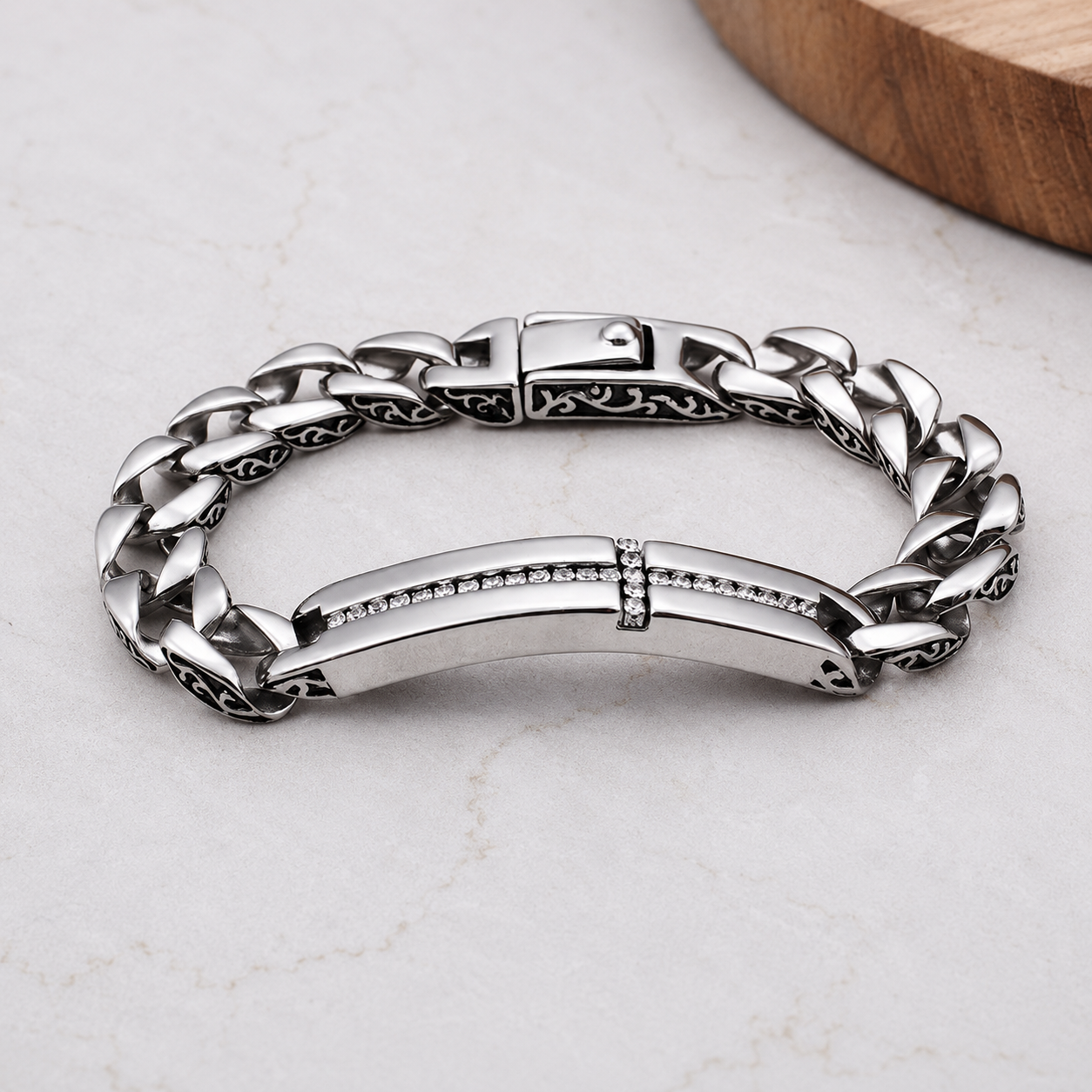 Kemstone Stainless Steel Cross Bracelet for Men Cubic Zirconia Cuban Link KB102755-BD