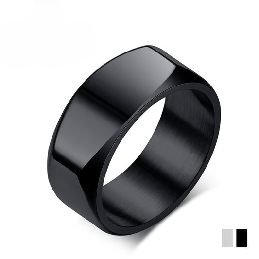 Kemstone 8mm Black Stainless Steel Men’s Ring – IP Plated, High Polish Minimalist Style R-383