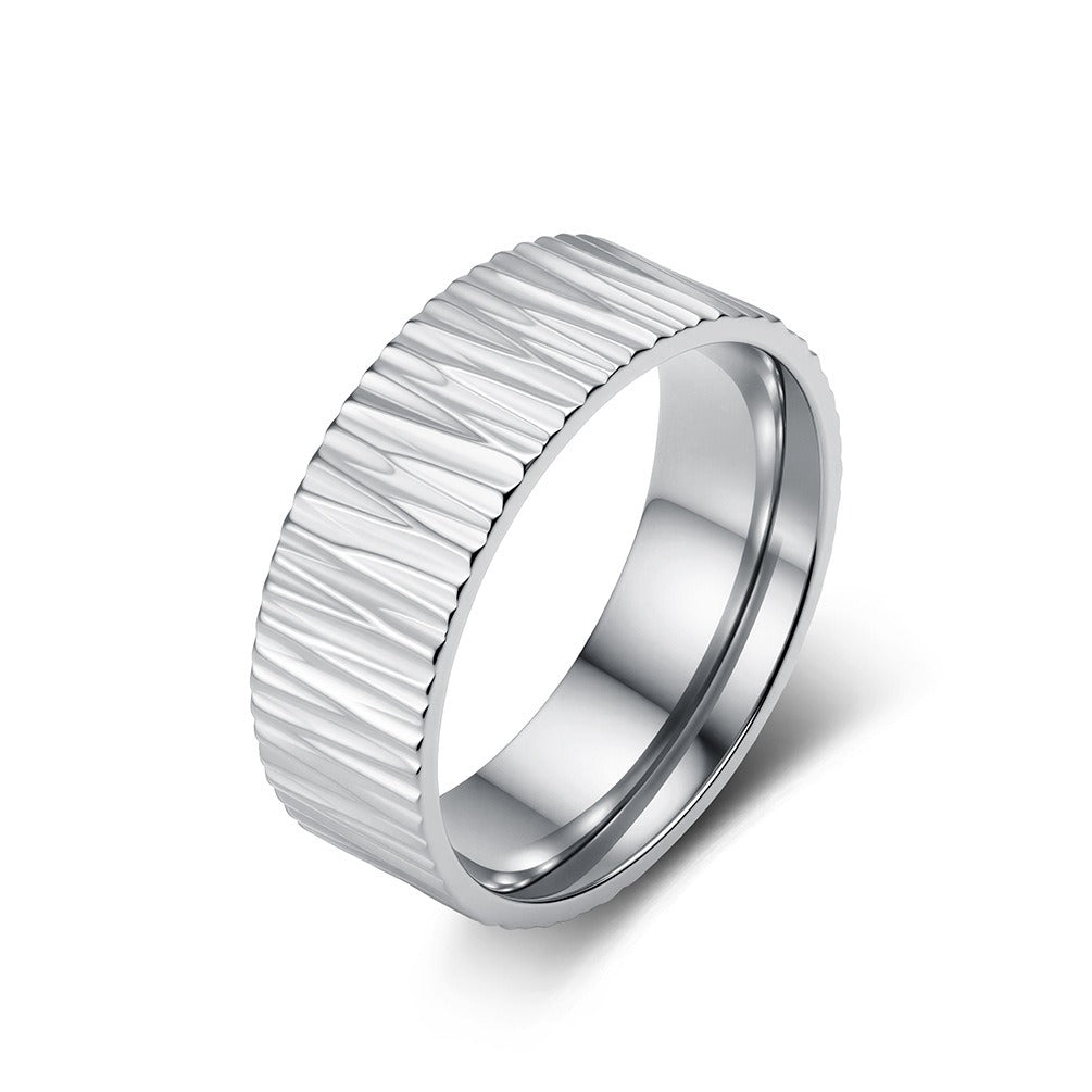 Kemston Grooved Ring for Men Stainless Steel Bark Texture K-R1233