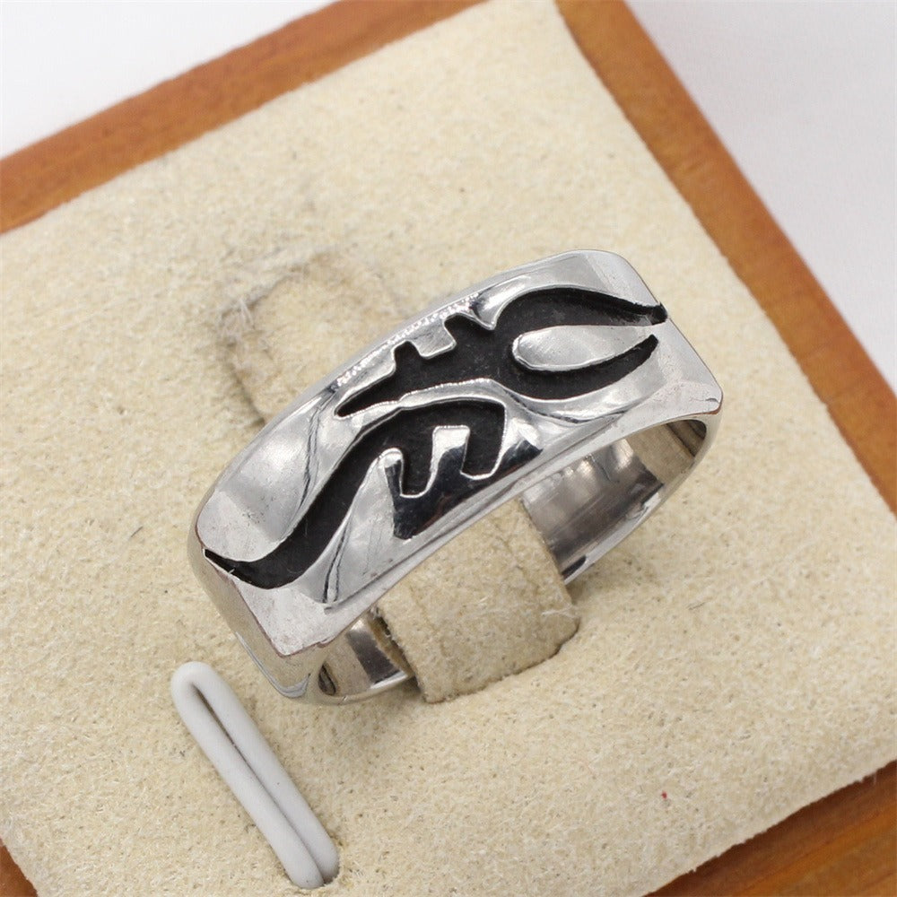 Vintage Gothic Totem Titanium Steel Ring for Men – 8mm Silver | Kemstone R1791