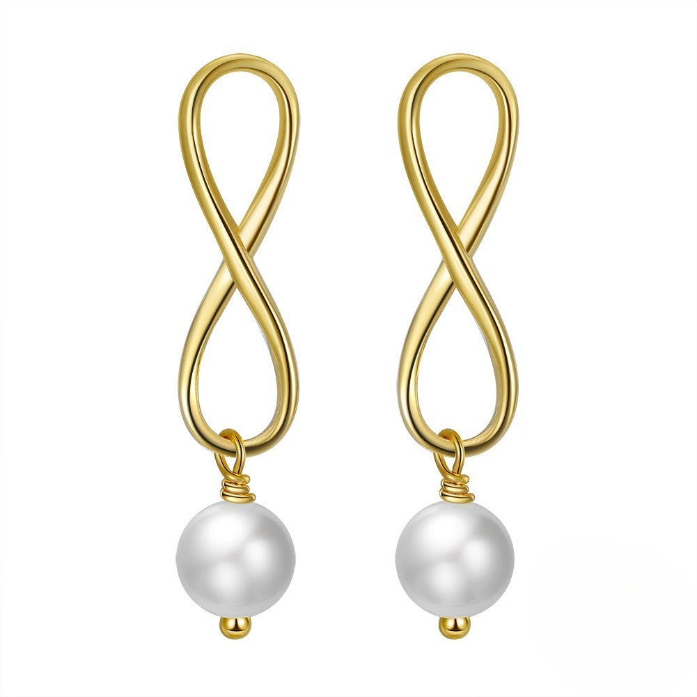 Kemstone Infinity Drop Earrings for Women 925 Sterling Silver Freshwater Pearl Detail GPE49