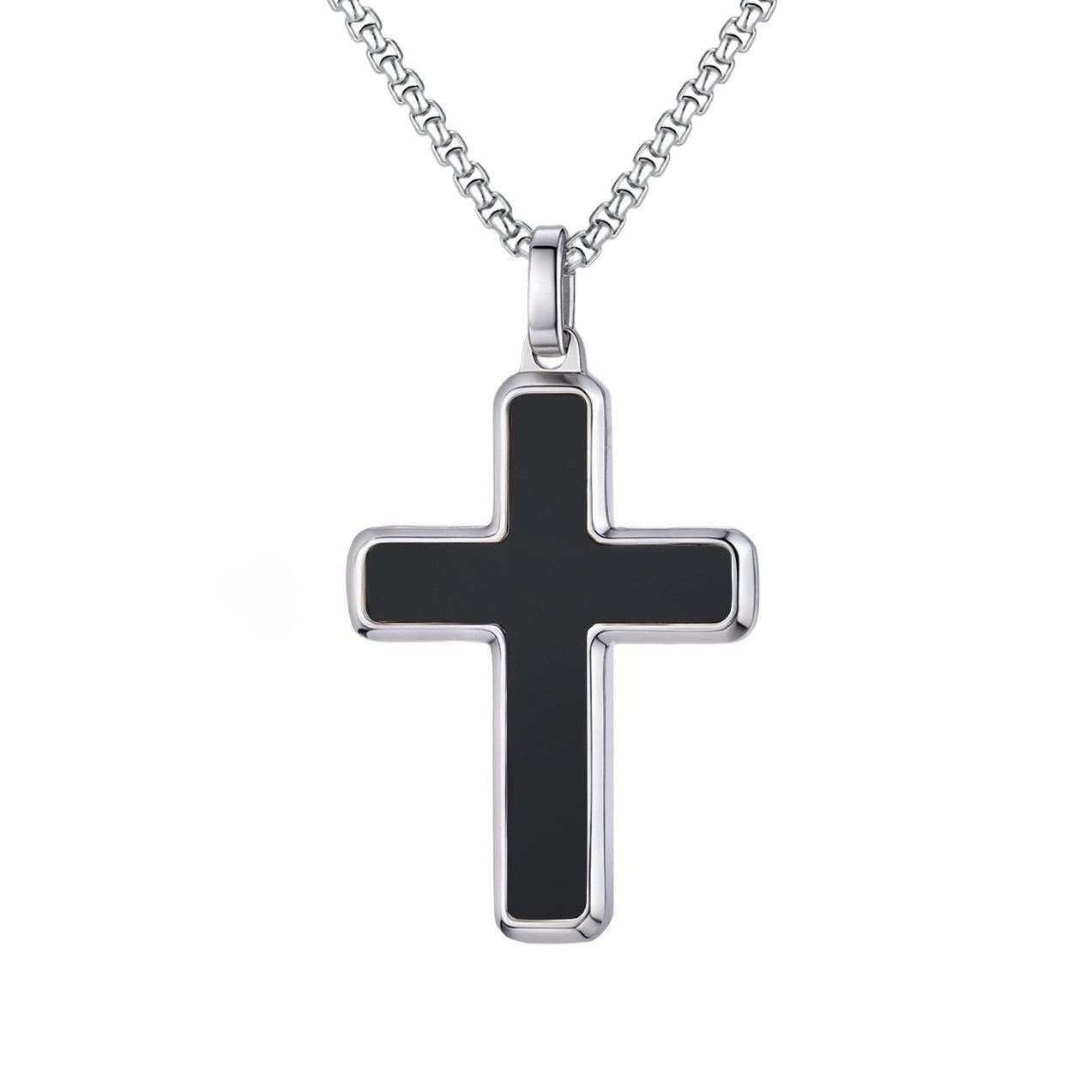 Kemstone Stainless Steel Cross Pendant Necklace – Tiger Eye & Turquoise Inlay for Men PN-2224