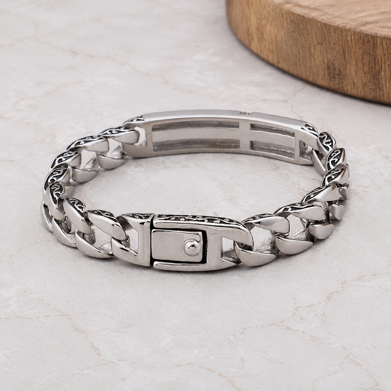 Kemstone Stainless Steel Cross Bracelet for Men Cubic Zirconia Cuban Link KB102755-BD