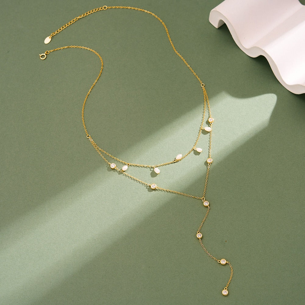 Product Title  Kemstone 925 Sterling Silver Layered Y Necklace for Women Pearl Tassel Drop BQN31