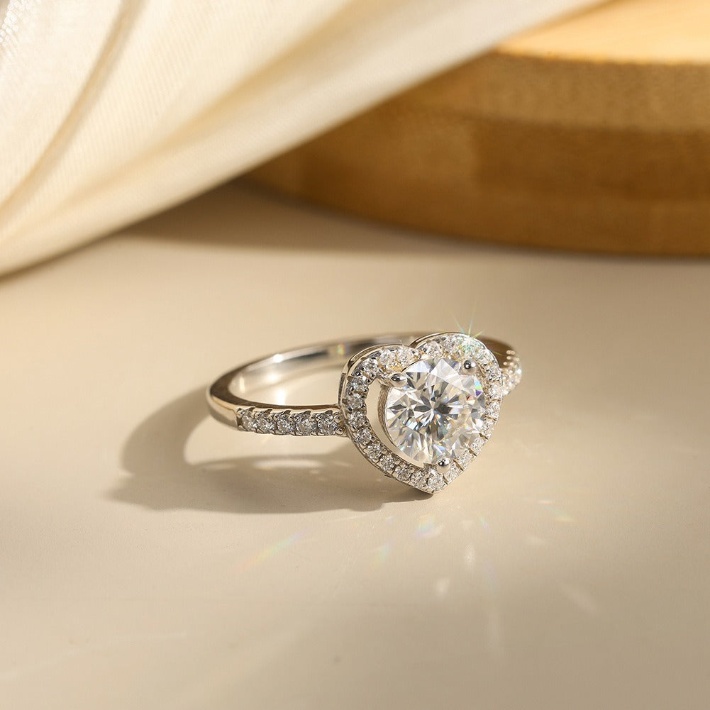 Kemstone 925 Sterling Silver Heart-Shaped Moissanite Ring for Women – 6.5mm Stone MOR14