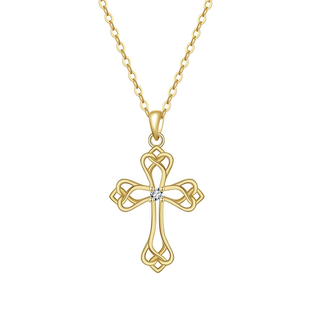 Kemstone 925 Sterling Silver Celtic Knot Cross Necklace for Women Cubic Zirconia Pendant Gold Silver APN42