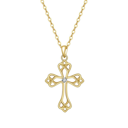 Kemstone 925 Sterling Silver Celtic Knot Cross Necklace for Women Cubic Zirconia Pendant Gold Silver APN42
