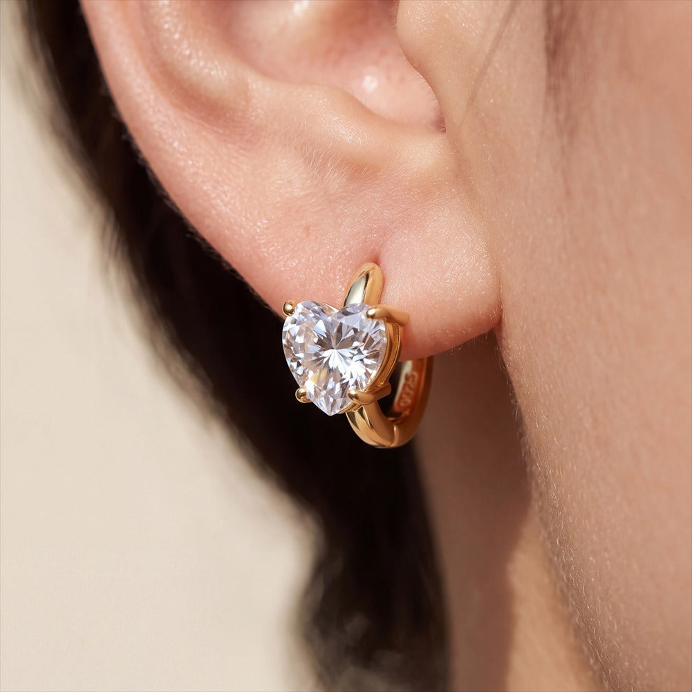 Kemstone Heart Cubic Zirconia Earrings for Women 925 Sterling Silver Huggie Style LZE66
