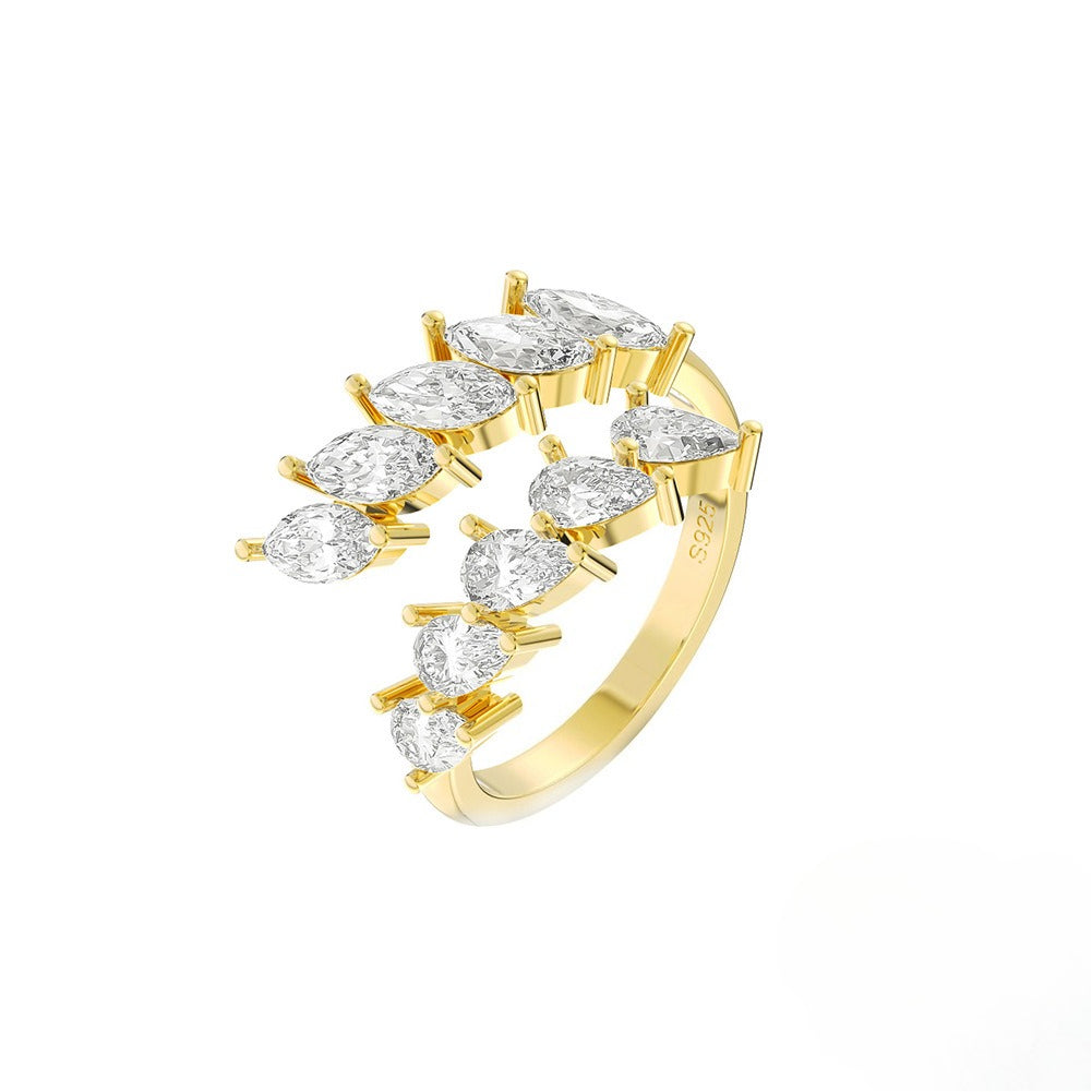Kemstone Cubic Zirconia Open Ring for Women 925 Sterling Silver Curved Stone Detail SR306