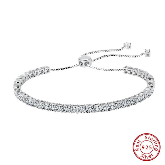 Kemstone Adjustable Moissanite Tennis Bracelet in 925 Sterling Silver for Women, Silver – MOB02