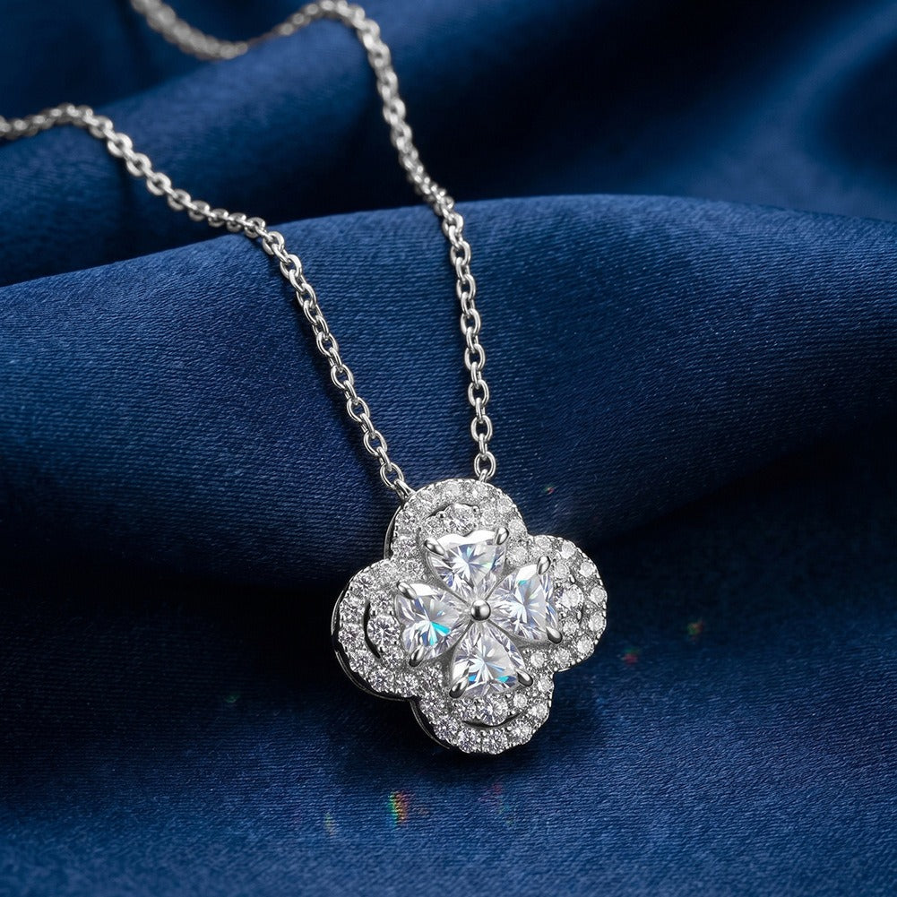 Kemston Clover Moissanite Cluster Necklace for Women 925 Sterling Silver Floral Detail SMON17