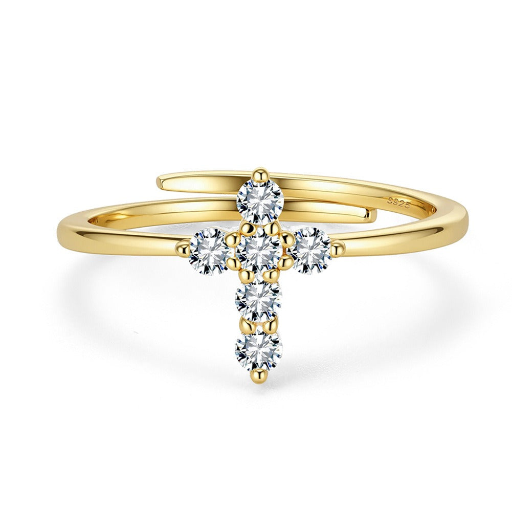 Kemstone Cubic Zirconia Cross Ring for Women 925 Sterling Silver Minimalist LZR48