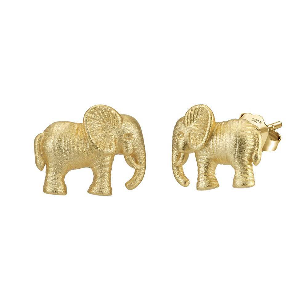 Kemstone 925 Sterling Silver Elephant Stud Earrings for Women Textured Animal Gold Silver SE404