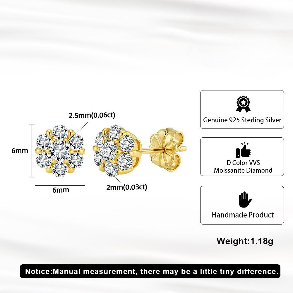 Kemston 925 Sterling Silver Flower Moissanite Stud Earrings for Women SMOE27