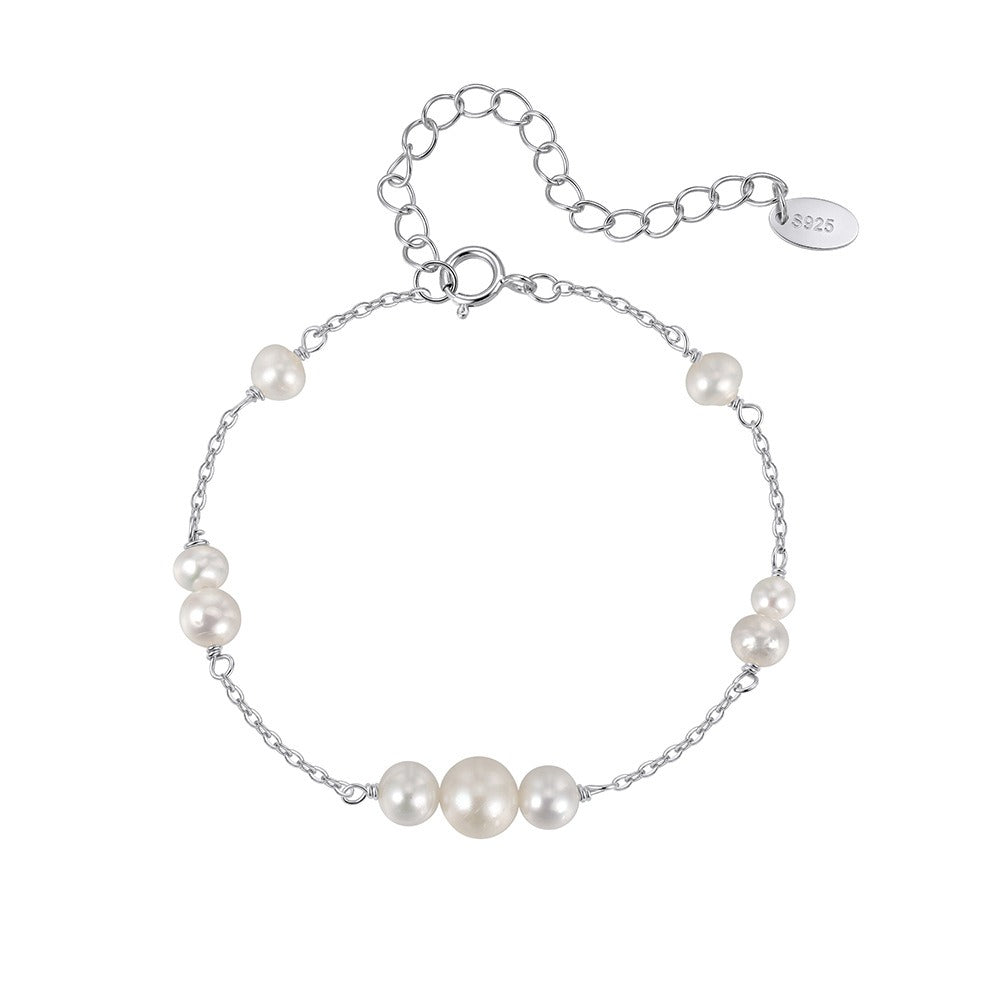 Kemstone Freshwater Pearl Station Bracelet for Women 925 Sterling Silver Chain GPB74