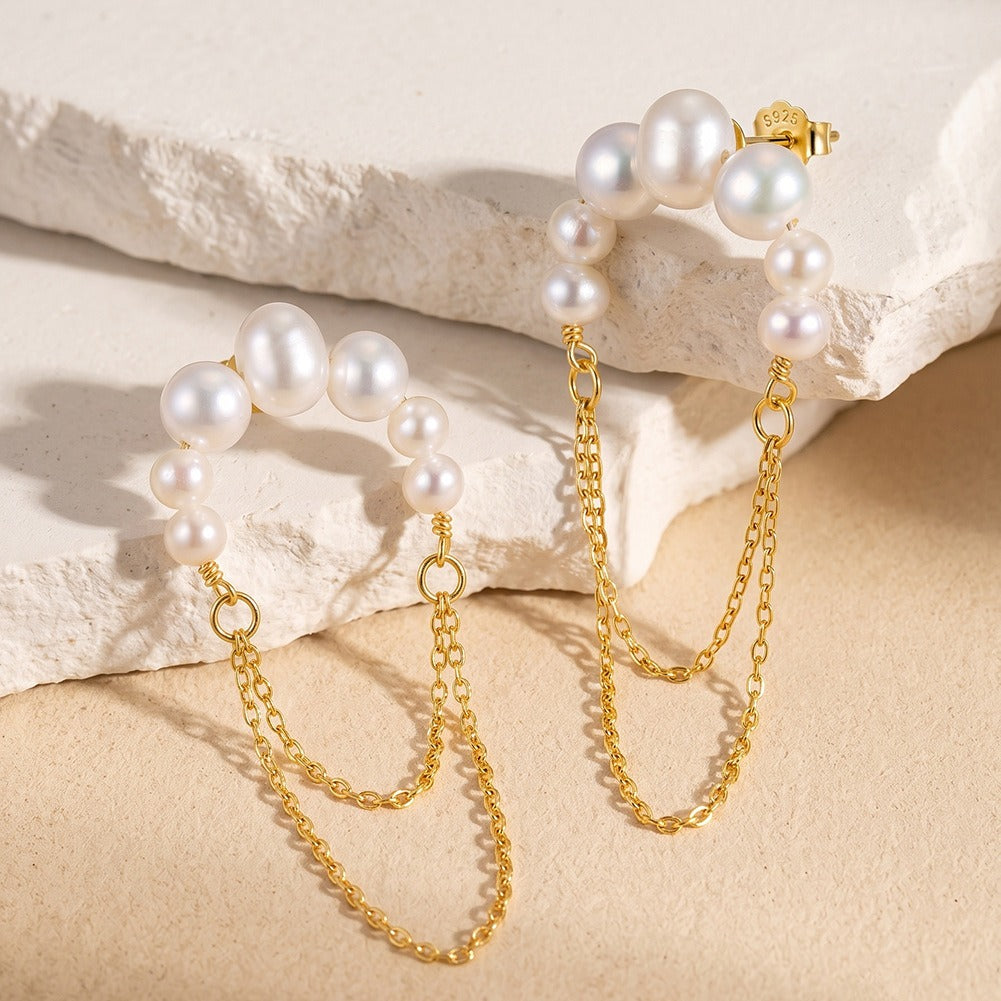 Kemstone Freshwater Pearl Chain Drop Earrings for Women 925 Sterling Silver GPE162