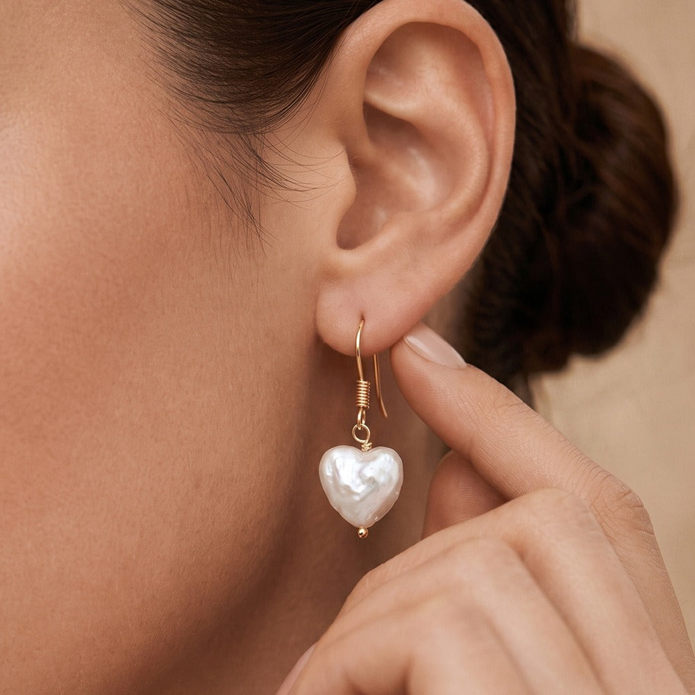 Kemston Baroque Heart Freshwater Pearl Drop Earrings for Women 925 Sterling Silver Gold Tone GPE142