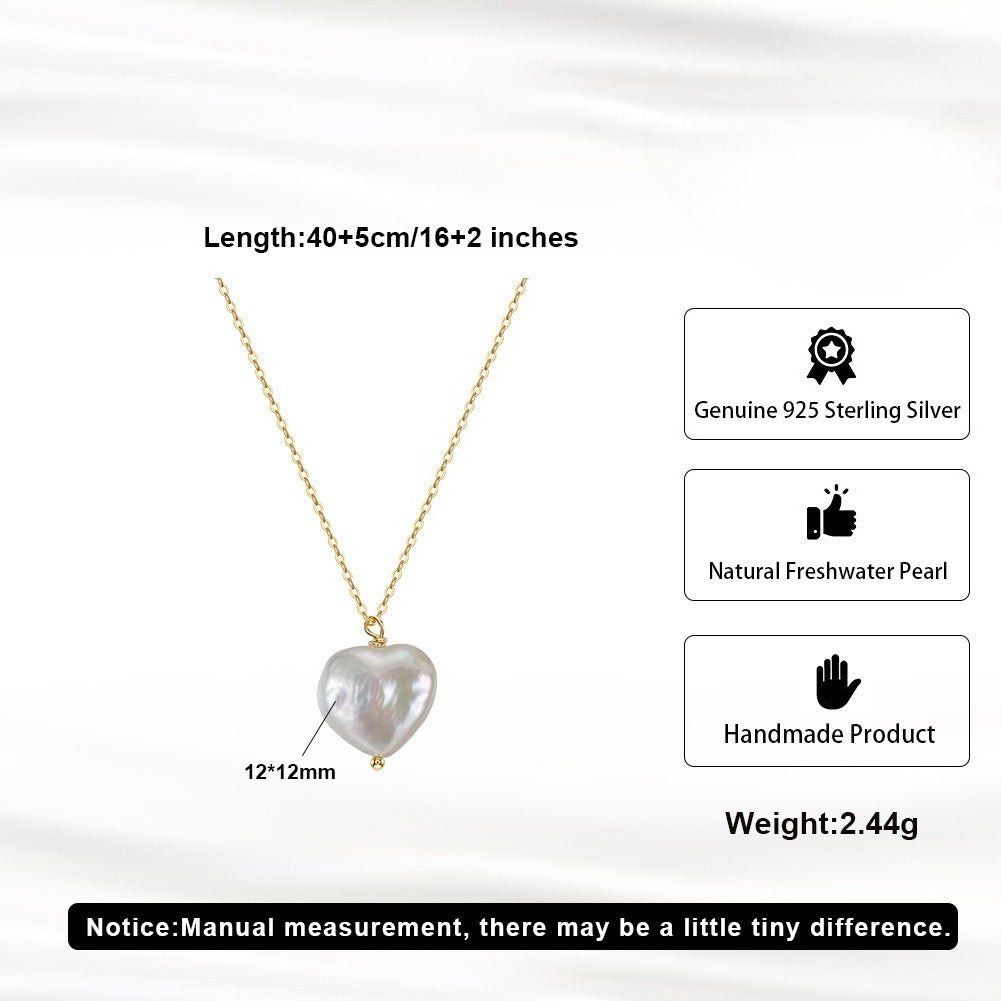 Kemston Baroque Heart Freshwater Pearl Necklace for Women 925 Sterling Silver GPN115