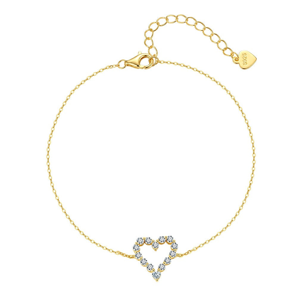Kemston 925 Sterling Silver Heart Shape Moissanite Bracelet for Women SMOB10