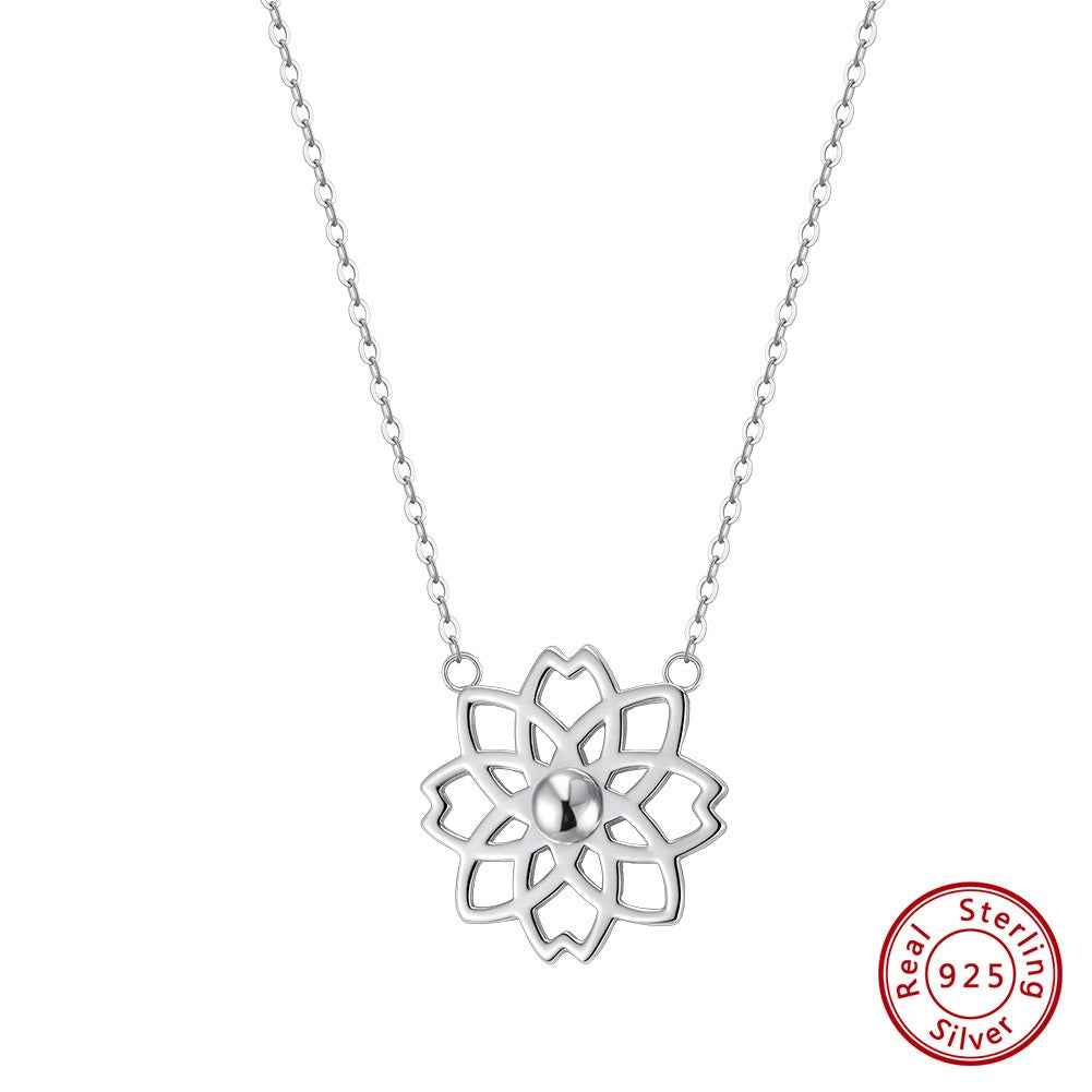 Kemstone 925 Sterling Silver Lotus Flower Pendant Necklace for Women – Snowflake Design GAN15