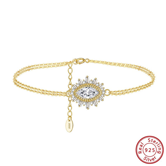 Kemstone 925 Sterling Silver Marquise Eye Bracelet for Women Layered Cubic Zirconia Chain SB146