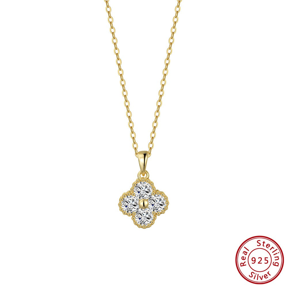 Kemstone 925 Sterling Silver Moissanite Clover Pendant Necklace for Women MON14