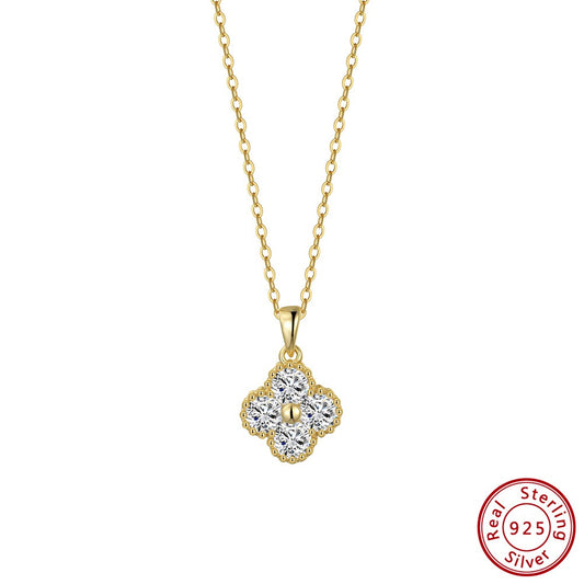Kemstone 925 Sterling Silver Moissanite Clover Pendant Necklace for Women MON14