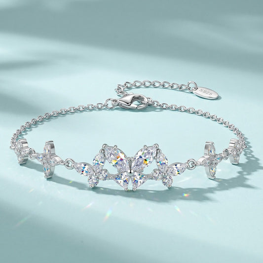 Kemston 925 Sterling Silver Moissanite Cross Charm Bracelet for Women MOB09