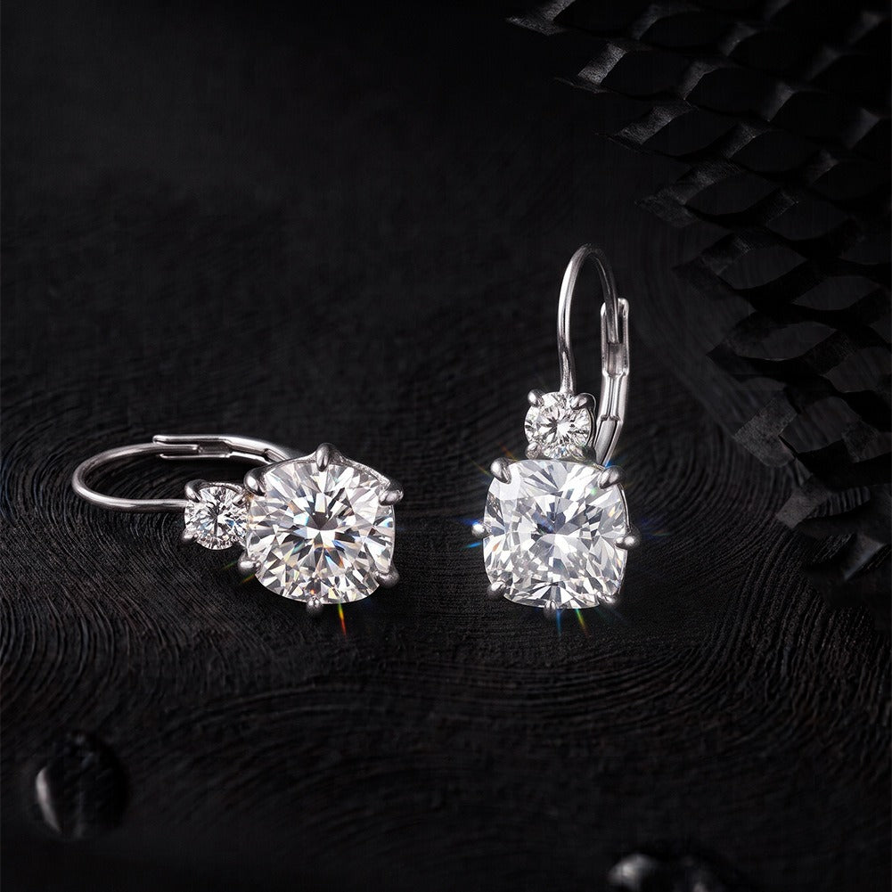 Kemston Cushion Cut Moissanite Drop Earrings for Women 925 Sterling Silver SMOE31