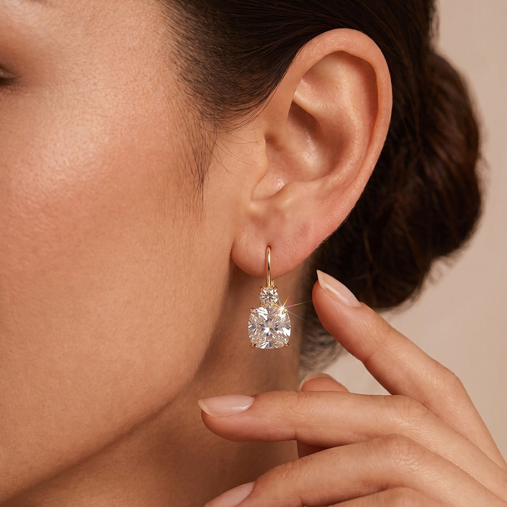 Kemston Cushion Cut Moissanite Drop Earrings for Women 925 Sterling Silver SMOE31