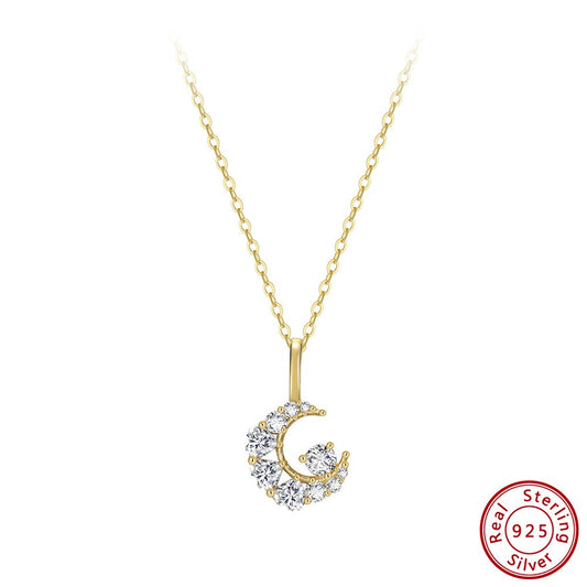 Kemstone 925 Sterling Silver Moon Necklace for Women – Cubic Zirconia Accents SN355