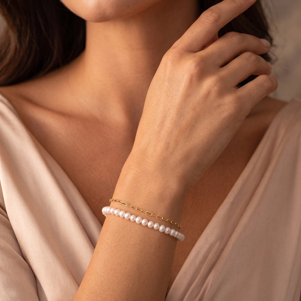 Kemston Double Layer Freshwater Pearl Bracelet for Women 925 Sterling Silver 14K Gold Plated GPB66